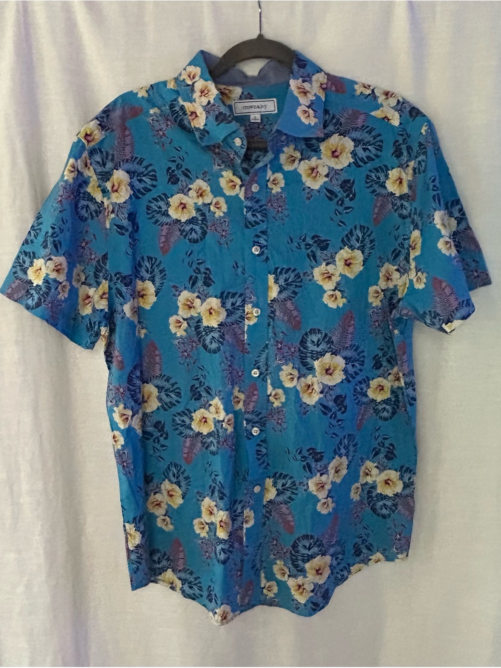 crown & ivy Blue Short-Sleeve‎ Tropical Hawaiian Floral Button-Down Shirt